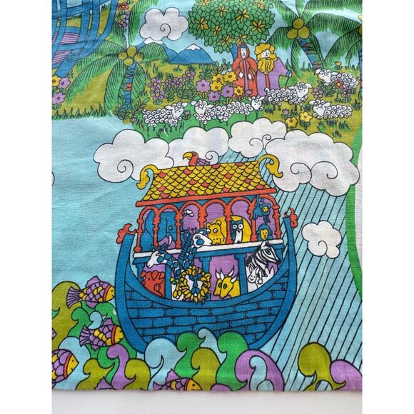 Vintage 70s pillowcases, Sears Noah's Ark, blue, purple, orange, pair - Picture 2 of 10